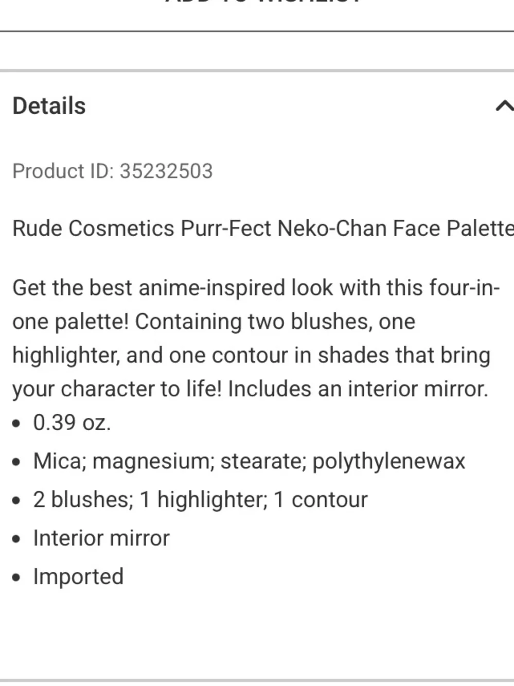 🩷Rude Cosmetics Cat Girl Chronicles Purr-fect Neko-Chan face palette NWT NIB